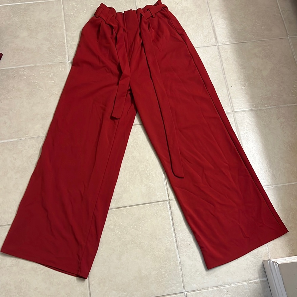 Red paper bag pants